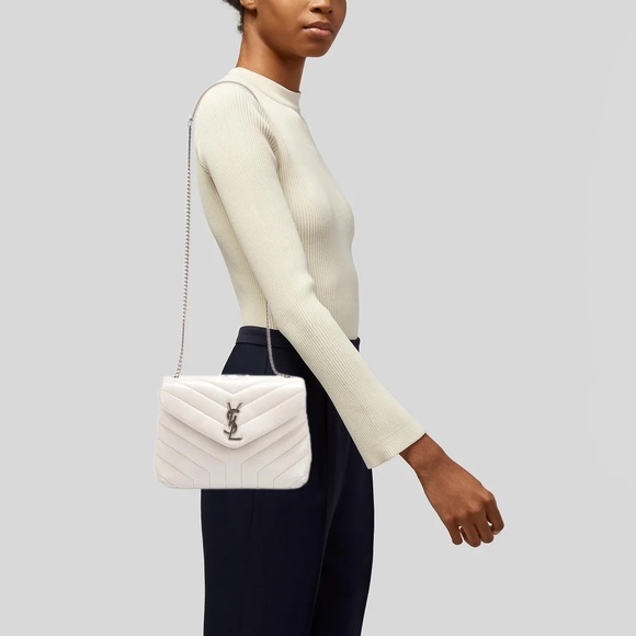 🤍Very Rare!!! YSL SAINT LAURENT LouLou Calfskin Y Quilted Monogram Ivory/Silver - Picture 14 of 17